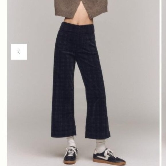 Anthropologies Maeve Colette Cropped Wide Leg Corduroy Pants Womens 24 Plaid - Picture 1 of 8